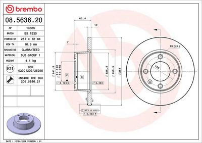 Тормозной диск BREMBO 08.5636.20