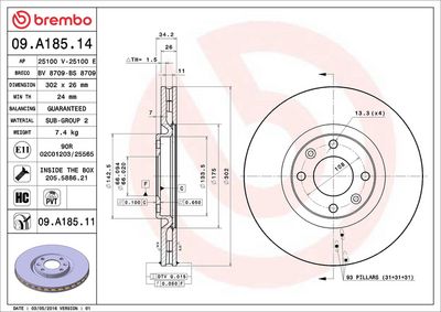 Тормозной диск BREMBO 09.A185.11