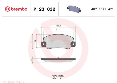 Комплект тормозных колодок, дисковый тормоз BREMBO P 23 032