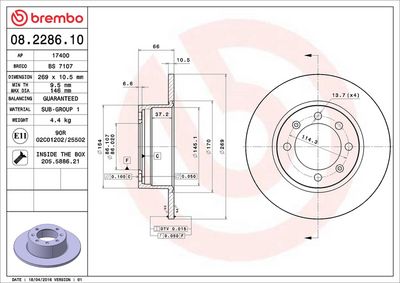 Тормозной диск BREMBO 08.2286.10