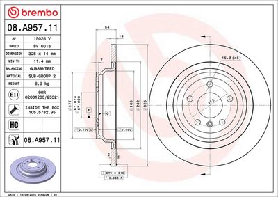 Тормозной диск BREMBO 08.A957.11