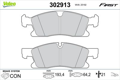 Bremžu uzliku kompl., Disku bremzes VALEO 302913