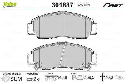 Bremžu uzliku kompl., Disku bremzes VALEO 301887