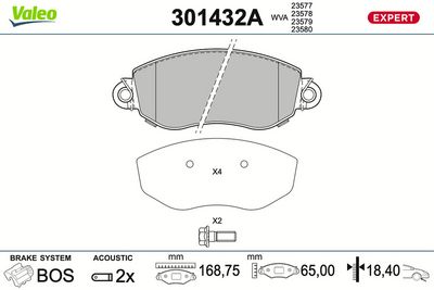 Комплект тормозных колодок, дисковый тормоз VALEO 301432A