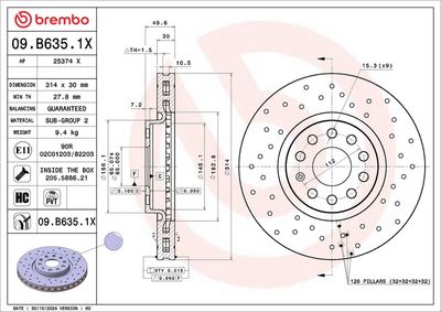 Тормозной диск BREMBO 09.B635.1X