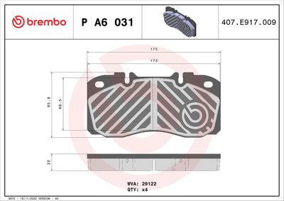 Bremžu uzliku kompl., Disku bremzes BREMBO P A6 031
