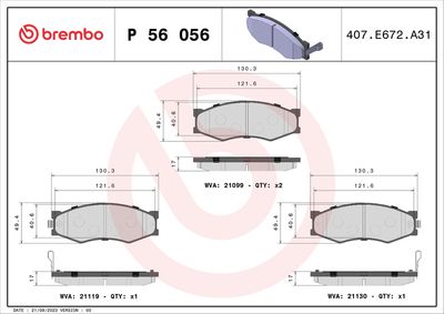 Bremžu uzliku kompl., Disku bremzes BREMBO P 56 056