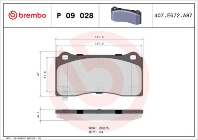 Комплект тормозных колодок, дисковый тормоз BREMBO P 09 028