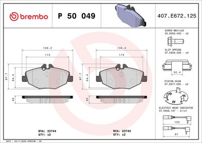 Bremžu uzliku kompl., Disku bremzes BREMBO P 50 049