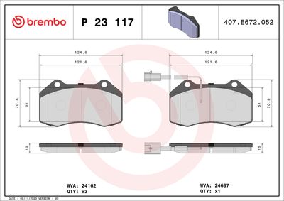 Bremžu uzliku kompl., Disku bremzes BREMBO P 23 117X