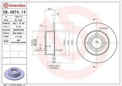 Тормозной диск BREMBO 08.4874.14
