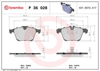 Bremžu uzliku kompl., Disku bremzes BREMBO P 36 028