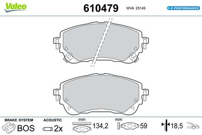 Bremžu uzliku kompl., Disku bremzes VALEO 610479