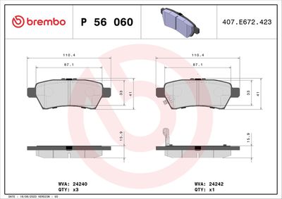 Bremžu uzliku kompl., Disku bremzes BREMBO P 56 060