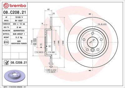 Bremžu diski BREMBO 08.C208.21