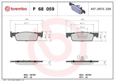 Комплект тормозных колодок, дисковый тормоз BREMBO P 68 059X