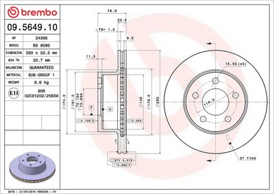 Тормозной диск BREMBO 09.5649.10