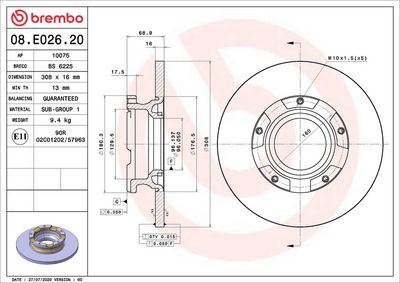 Тормозной диск BREMBO 08.E026.20