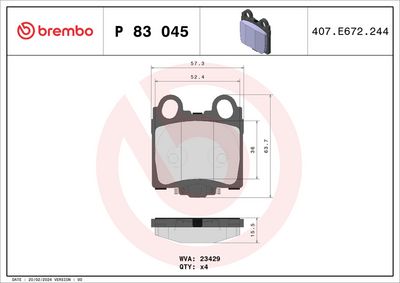 Комплект тормозных колодок, дисковый тормоз BREMBO P 83 045