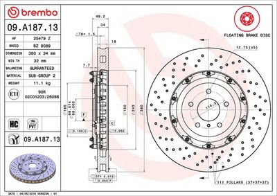 Тормозной диск BREMBO 09.A187.13