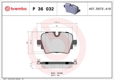Bremžu uzliku kompl., Disku bremzes BREMBO P 36 032