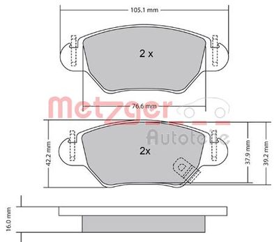 Комплект тормозных колодок, дисковый тормоз METZGER 1170809