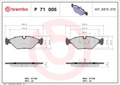 Bremžu uzliku kompl., Disku bremzes BREMBO P 71 005