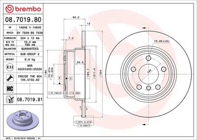 Bremžu diski BREMBO 08.7019.80