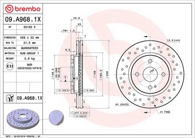 Тормозной диск BREMBO 09.A968.1X