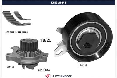 Ūdenssūknis + Zobsiksnas komplekts HUTCHINSON KH 73WP148