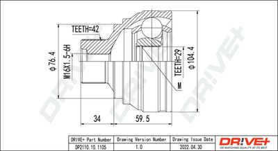 Шарнирный комплект, приводной вал Dr!ve+ DP2110.10.1105