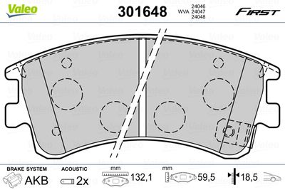 Bremžu uzliku kompl., Disku bremzes VALEO 301648