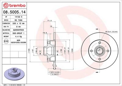 Тормозной диск BREMBO 08.5005.14