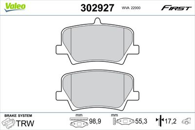 Bremžu uzliku kompl., Disku bremzes VALEO 302927