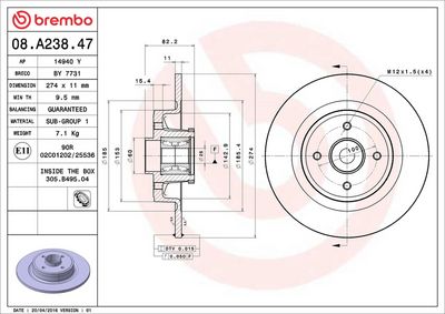 Тормозной диск BREMBO 08.A238.47