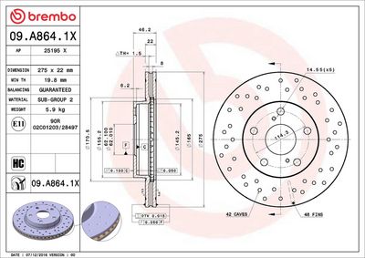 Bremžu diski BREMBO 09.A864.1X