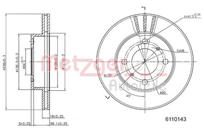 Тормозной диск METZGER 6110143