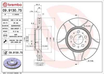 Тормозной диск BREMBO 09.9130.75