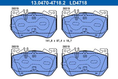 Комплект тормозных колодок, дисковый тормоз ATE 13.0470-4718.2