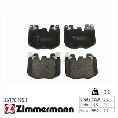 Комплект тормозных колодок, дисковый тормоз ZIMMERMANN 26776.195.1