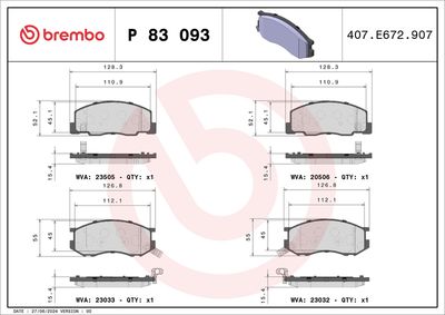 Bremžu uzliku kompl., Disku bremzes BREMBO P 83 093