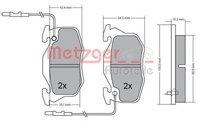Комплект тормозных колодок, дисковый тормоз METZGER 1170260