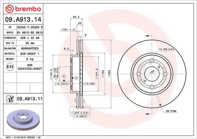 Тормозной диск BREMBO 09.A913.14