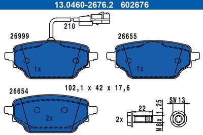 Bremžu uzliku kompl., Disku bremzes ATE 13.0460-2676.2
