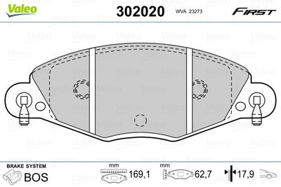 Bremžu uzliku kompl., Disku bremzes VALEO 302020