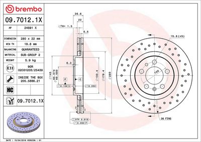 Тормозной диск BREMBO 09.7012.1X