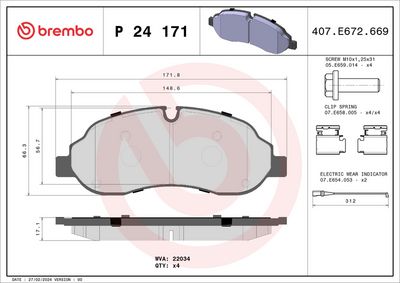 Комплект тормозных колодок, дисковый тормоз BREMBO P 24 171