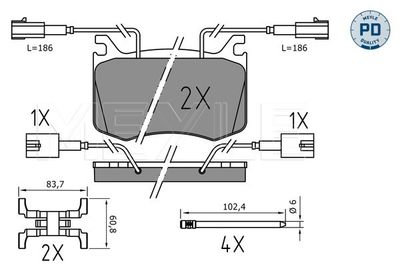 Bremžu uzliku kompl., Disku bremzes MEYLE 0252209115PD
