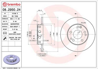 Тормозной диск BREMBO 08.2950.24