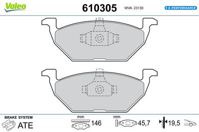 Bremžu uzliku kompl., Disku bremzes VALEO 610305